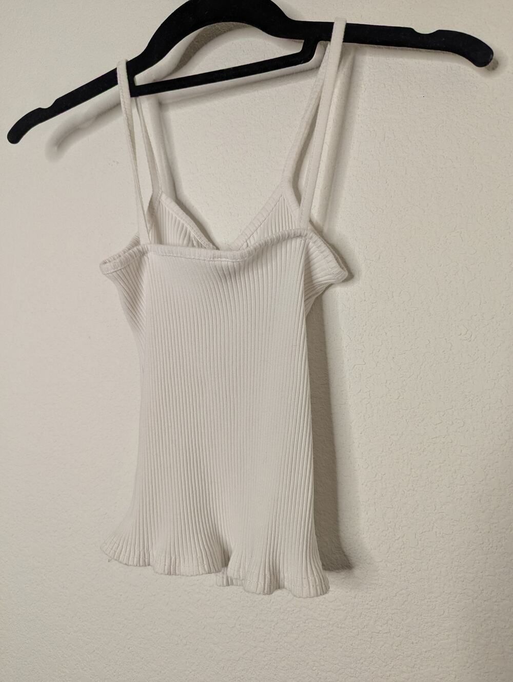 Brandy Melville Lace-Up Ribbed White Tank Top Y2K Babydoll S Basic Travel Chic